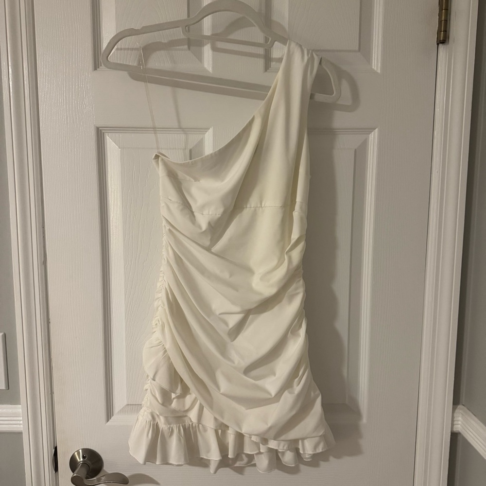 One-Shoulder White Ruffle Dress
